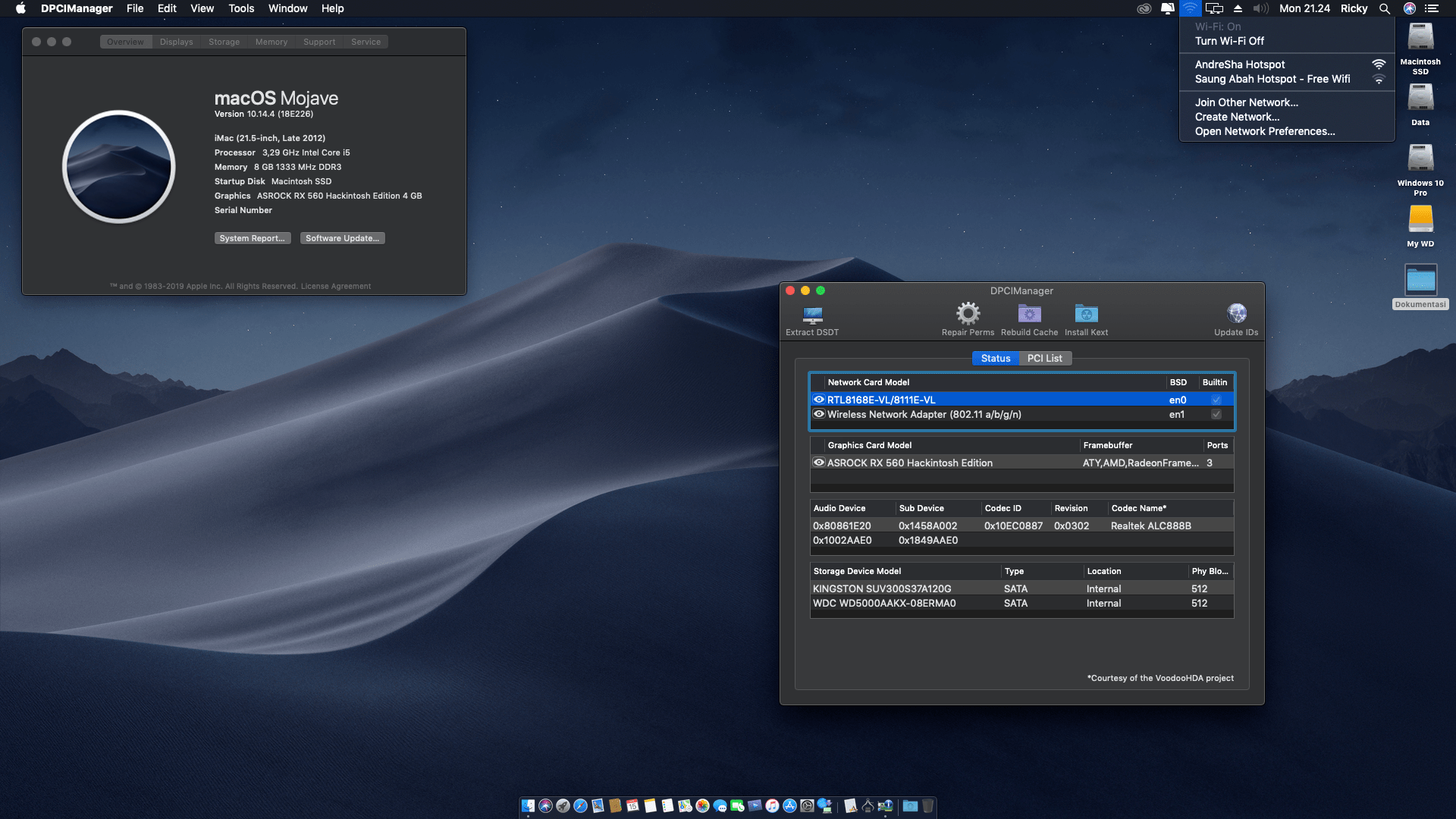 Succes Hackintosh macOS Mojave 10.14.4 Build 18E226 at Gigabyte GA-B75M-HD3 + Intel Core i5-2500 + ASROCK RX 560 4GB